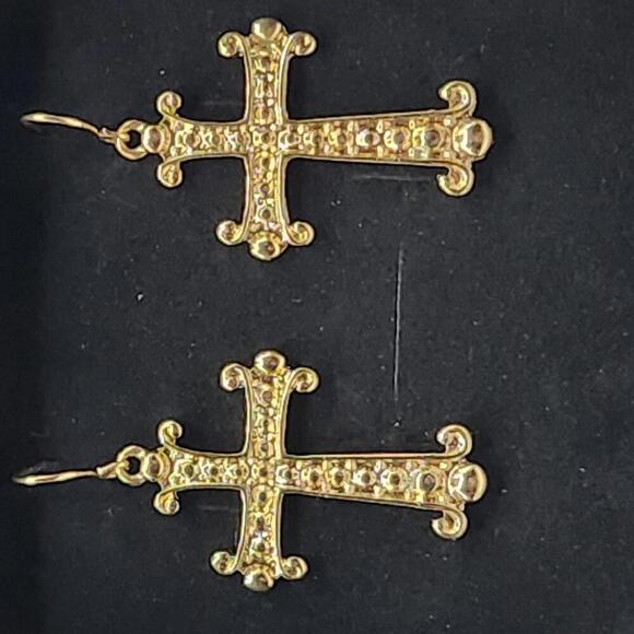 Raphael Gold Tone Cross Dangle Earrings – Women’s Faith Jewelry - Picture 1 of 5